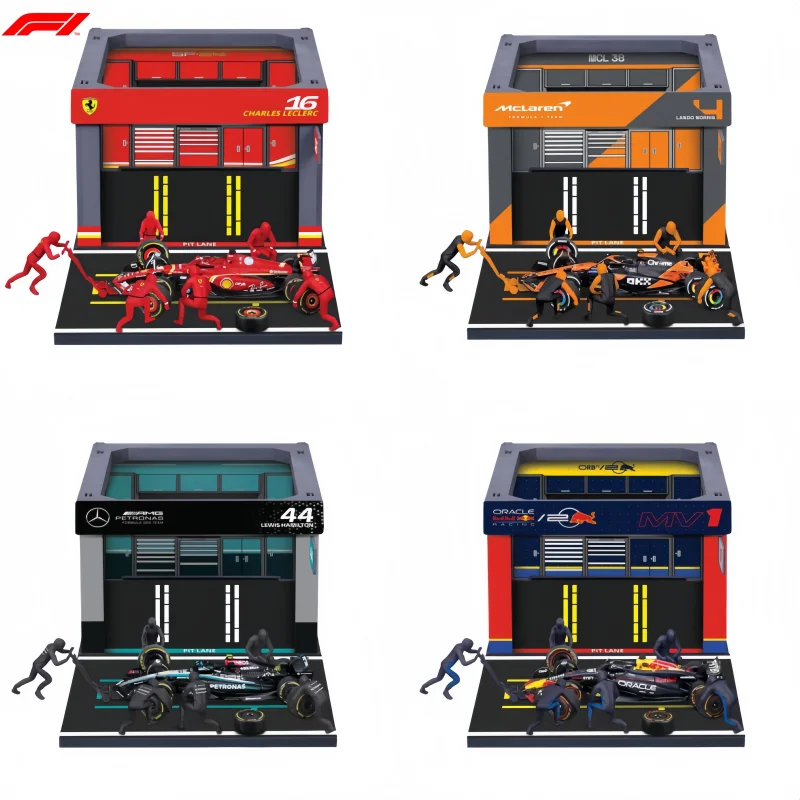 bburago-f1-1-43-pit-pass-alliage-miniature-moule-sous-pression-modele-piece-pit-crew-plastique-paddock-garage-avec-pit-lane-sf24-jouet