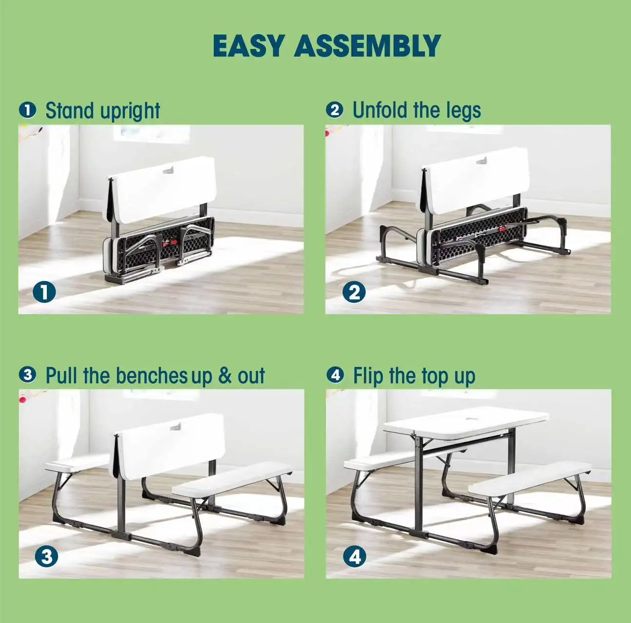 Your Zone Folding Kid's Picnic Activity Table for Ages 3-8, White