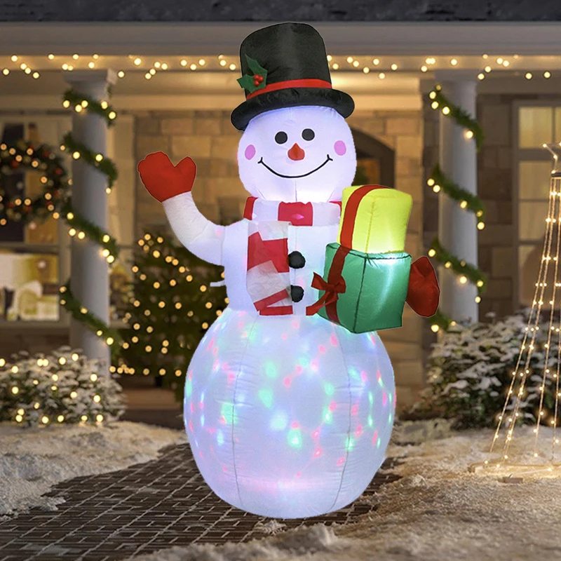 1.5m Christmas Inflatable Snowman With Color Rotating Led Lights Outdoor Ornament Xmas Gift Party New Year Indoor Decoration Kit