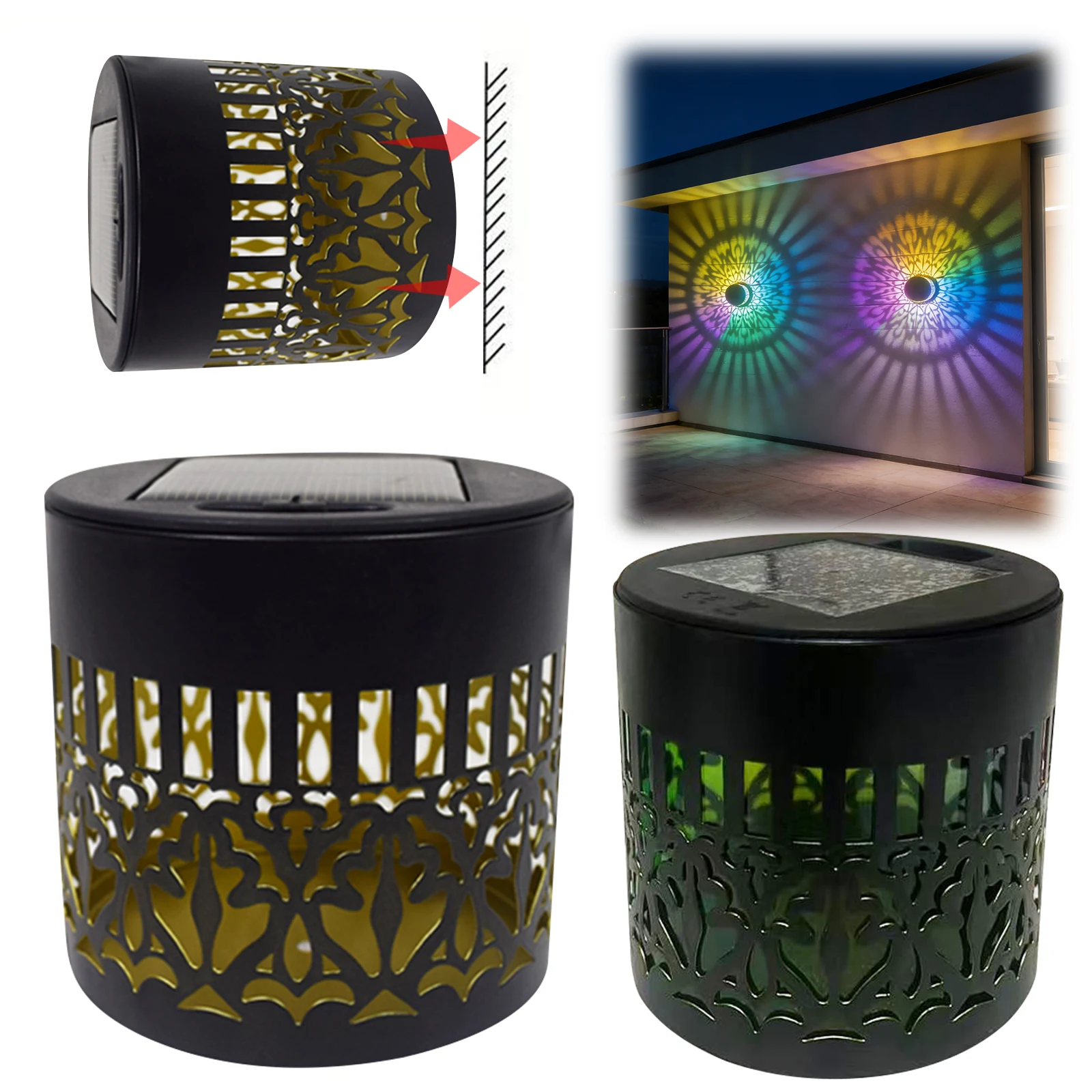 Outdoor Wall Lights Mandala Theme Waterproof Solar Wall Step Deck Lights for Garden Post Patio Backyard Yard Decor