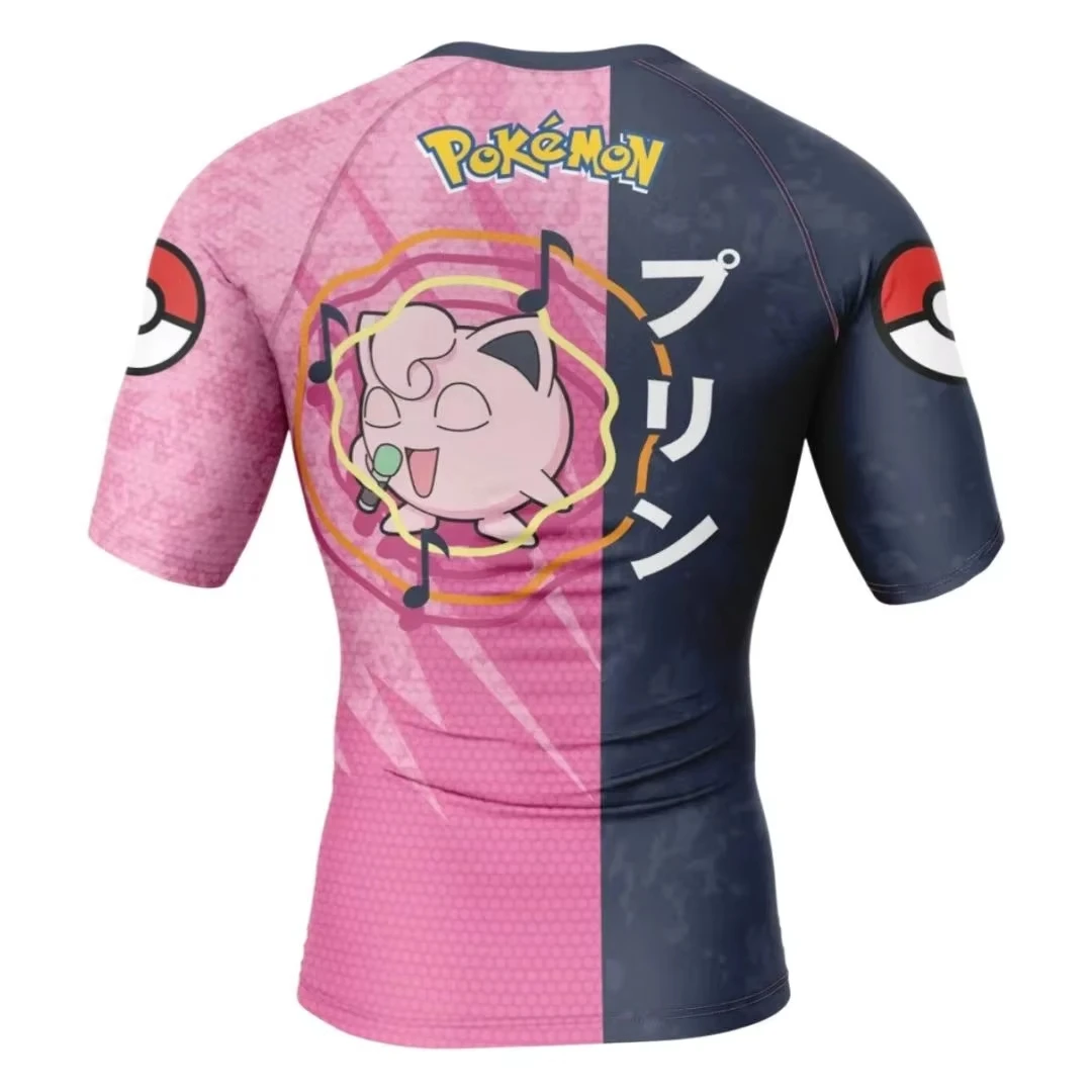 Pocket Monster Jigglypuff Attack Rash Guard Anime Compression T-Shirt Summer Suitable for Both Adults and Children