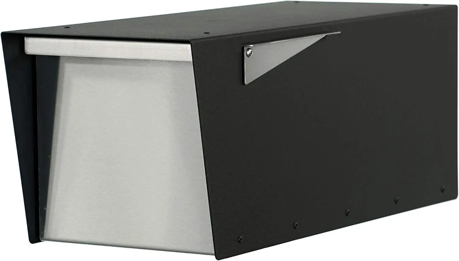 Black Powder Coated, Post-Mount Mailbox Design Anthony B (Black with Stainless Steel Door and Flag)