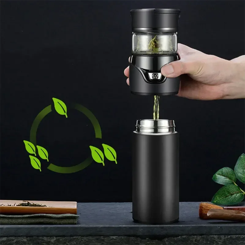 Tea Water Separation Thermos Bottle Stainless Steel Tea Strainer Thermos Infuser Tumbler Vacuum Flask With Tea Filter Two Cover