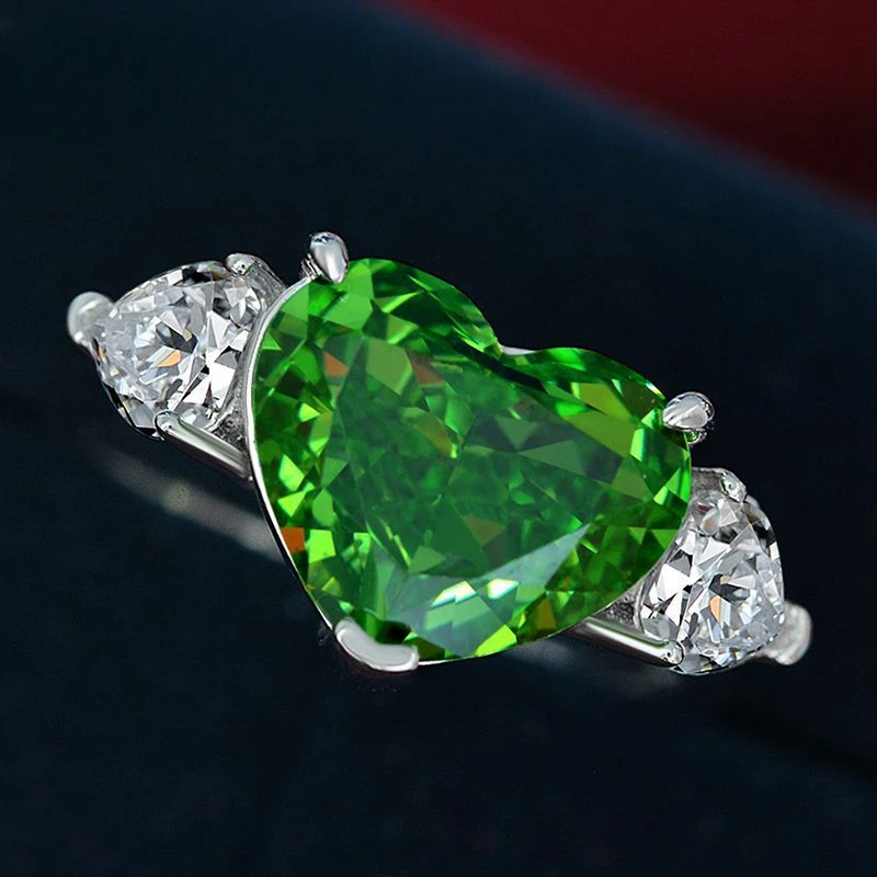 Luxury 925 Sterling Silver 5CT Heart Cut Tsavorite High Carbon Diamond Gemstone Ring Luxury Jewelry