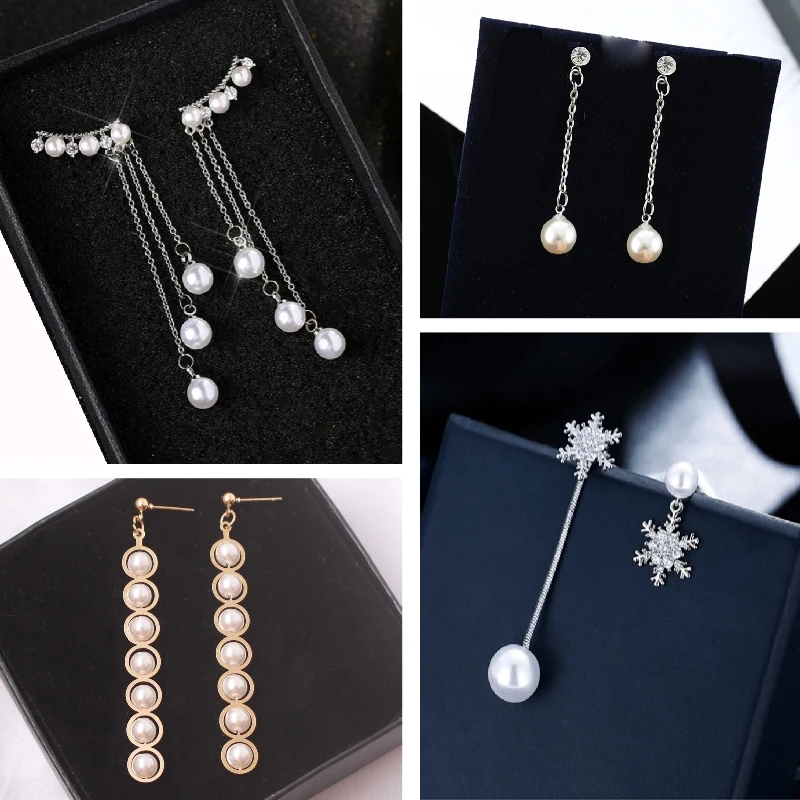 New Simulated Pearl Women Dangle Earrings Korean Fashion Elegant Crystal Luxury Wedding Jewelry Party Gifts boucles d'oreilles