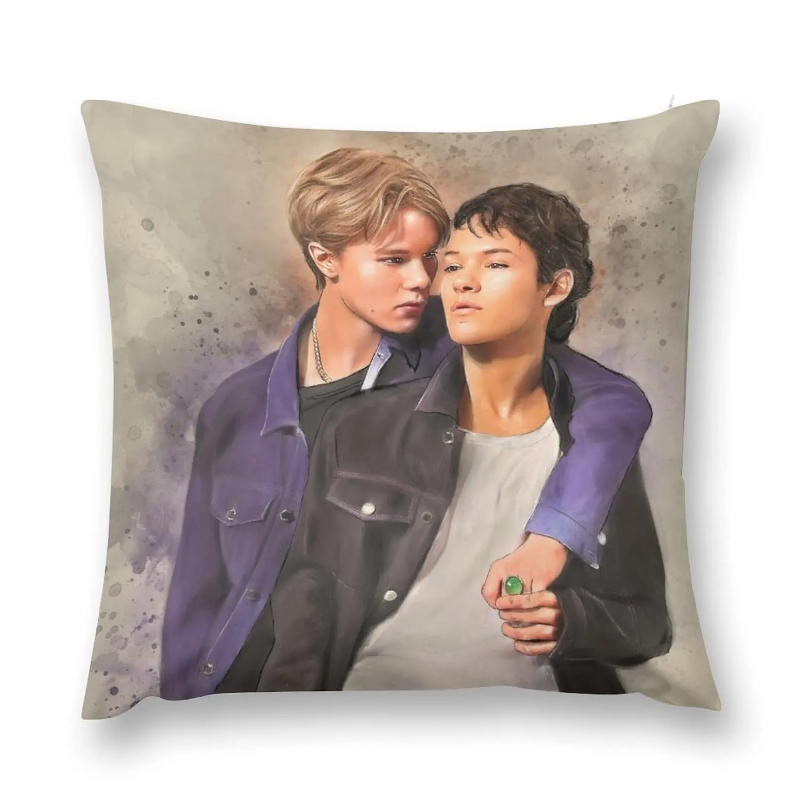 Watercolor of Wilhelm and Simon from Young Royals Throw Pillow Embroidered Cushion Cover Couch Cushions pillow