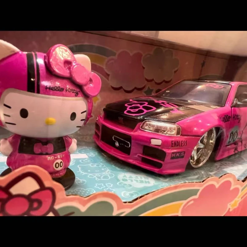 

JADA 1/24 HELLO KITTY 2002 NISSAN SKYLINE GT-R R34 Diecasts &Toy Vehicles Car Model Miniature Scale Model Car Toys For kids