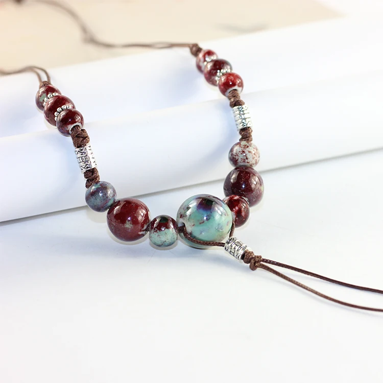 Folk Style Ceramic Long Paragraph Sweater Chain Necklace Fashion Female Jewelry Pendant Collocation #DZ310