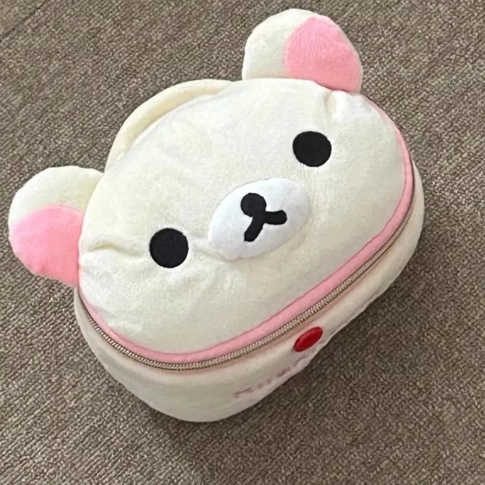 

Kawaii Rilakkuma Bear Elliptical Stereoscopic Makeup Bag Portable Storage Bag Cute Cartoon Easy Bear Storage Bag Girls Gifts