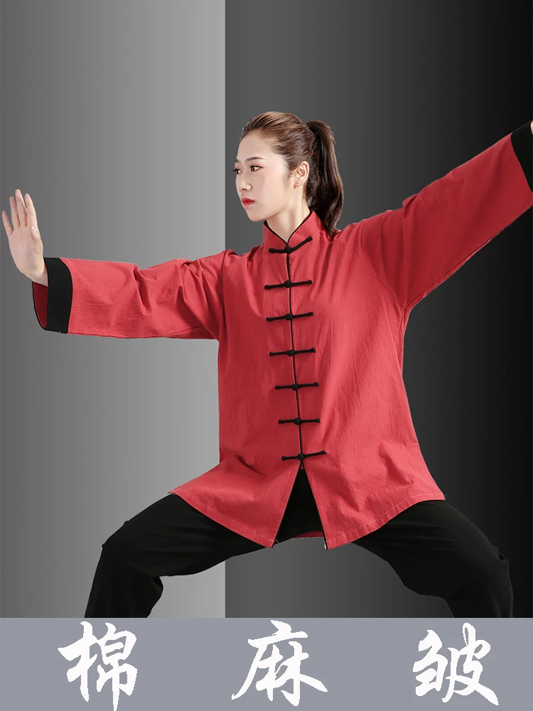 

Thickening Cotton Linen Wrinkle Tai Ji Suit Martial Arts Morning Exercise Middle-Aged Elderly Clothing Shadowboxing Clothes