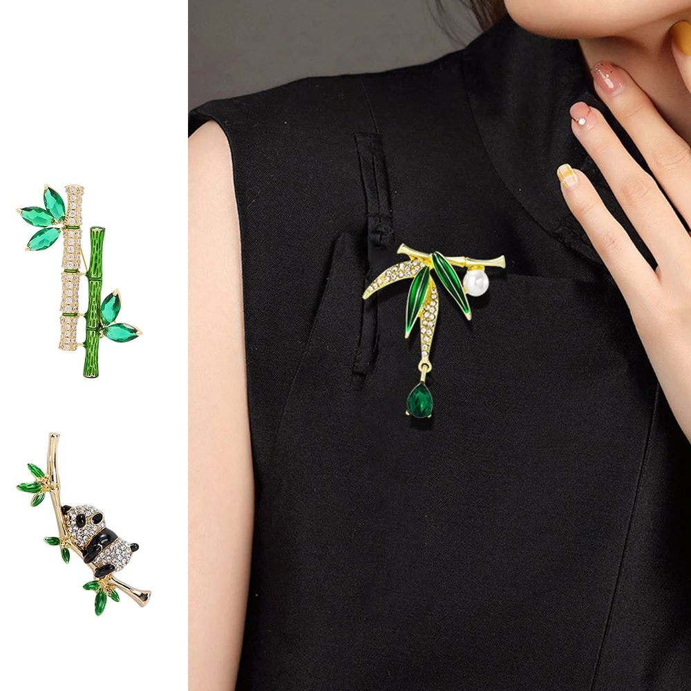 Neo-chinese Style Bamboo Brooches For Women Luxury Rhinestone Plant Pins Corsage Scarf Buckle Jewelry Gifts Fashion Accessories