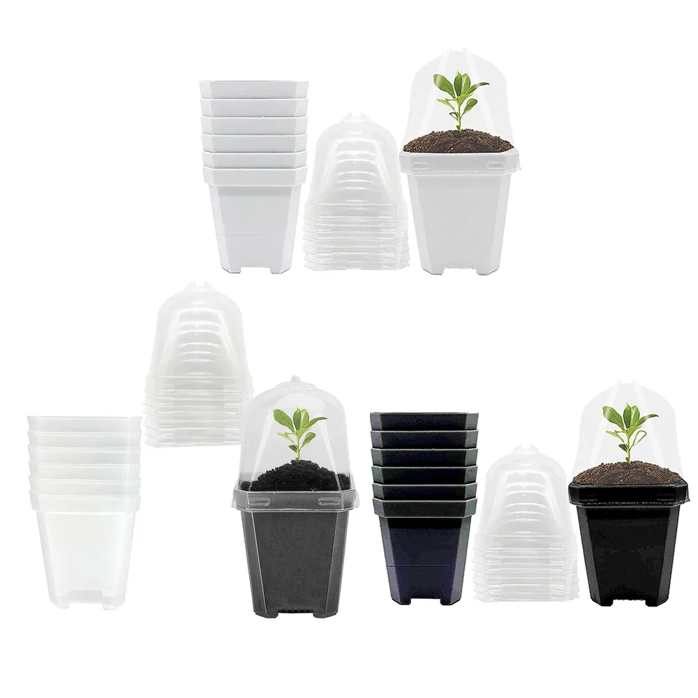 6pcs Square Flower Pot Plant Nursery Pot with Humidity Dome Garden Seedling Breathable Cup For Home Garden Office Desk 3 Colors