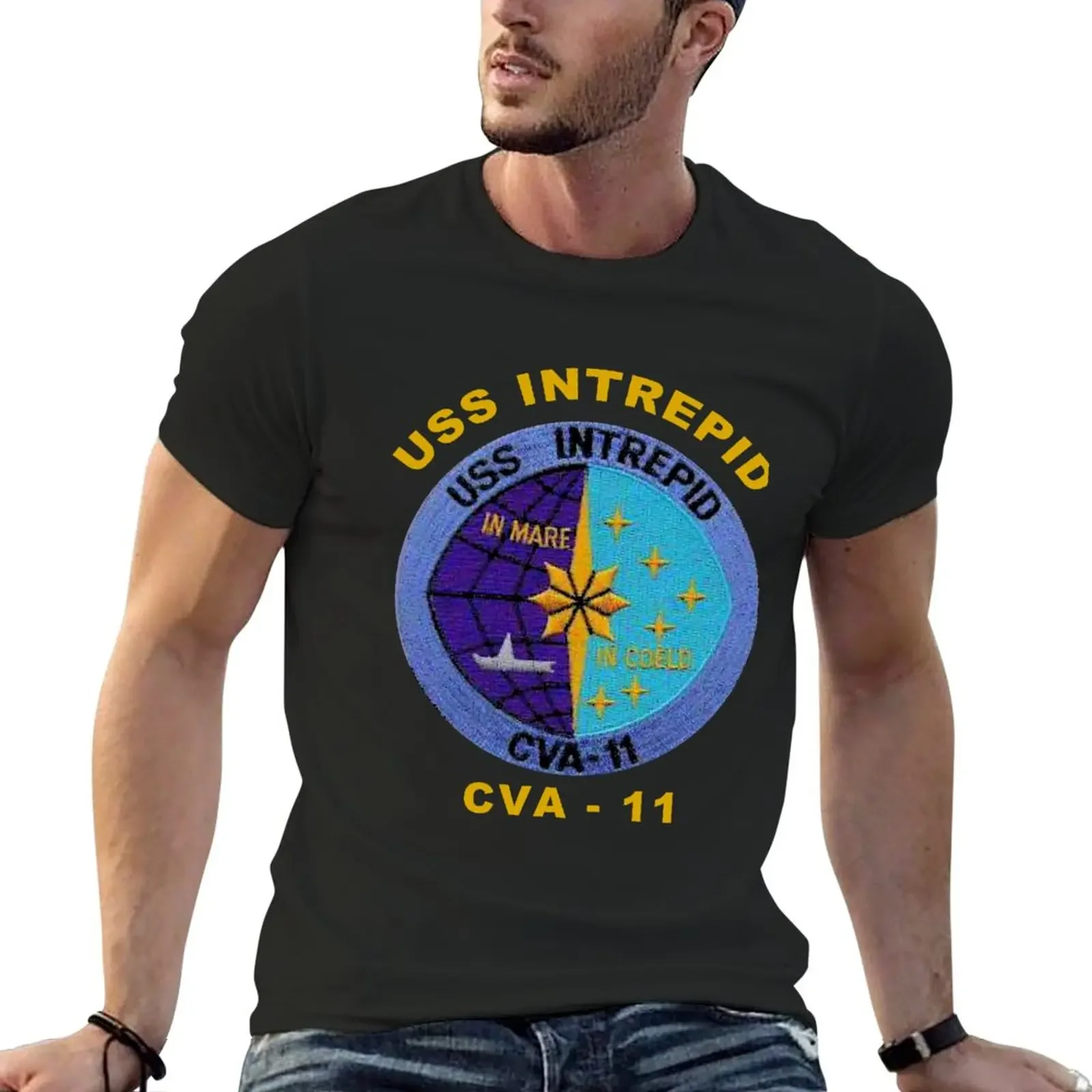 USS Intrepid (CV/CVA/CVS-11) Crest for Dark Backgrounds T-Shirt Aesthetic clothing anime clothes oversized t shirt men