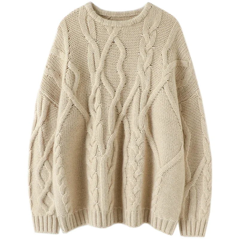 aliaga winter oversized cable knitted 100% cashmere sweater pullover crewneck women's thick knitted jumper tops long sleeve