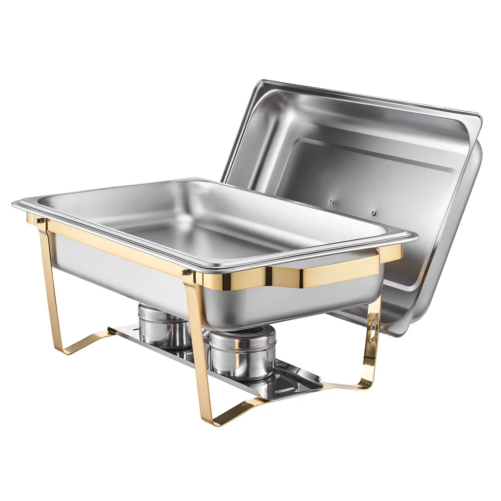 8 Qt Stainless Steel Chafing Dish Buffet Set 4 Pack 2 Full 4 Half Size Pans Rectangle Catering Warmer Warming Holding Equipment