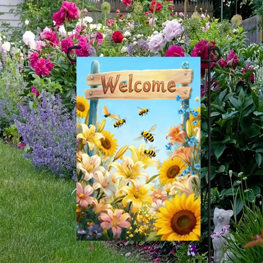 Spring Summer Sunflower Bee Garden Flag 12x18 Double Sided, Small Burlap Seasonal Farmyard Flowers Yard Lawn Porch Flags Sum ZZM
