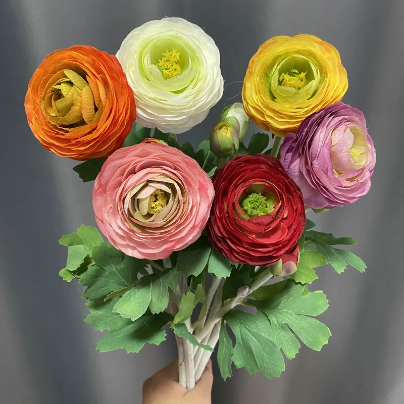 

6pc Ins 2-Head Ranunculus Branch Wedding Table Decoration Room Decor Fake Plants Flower Arrangement Supplies Marriage Flores