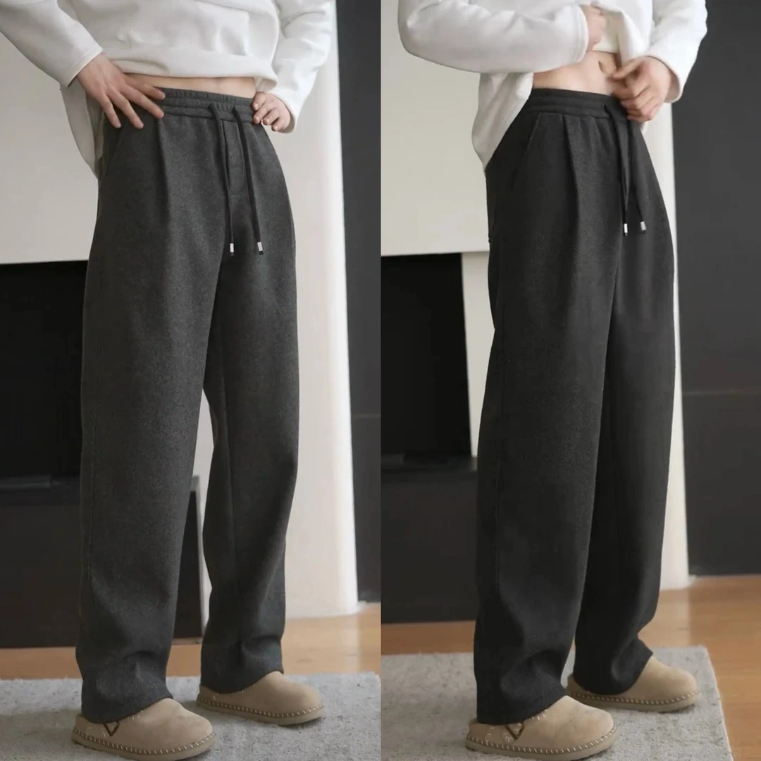 

Men's Winter Casual Pants Woolen Fce Lined Knife Loose Slimming Drapey Straight Leg Sweatpants Faionable Ci Sle