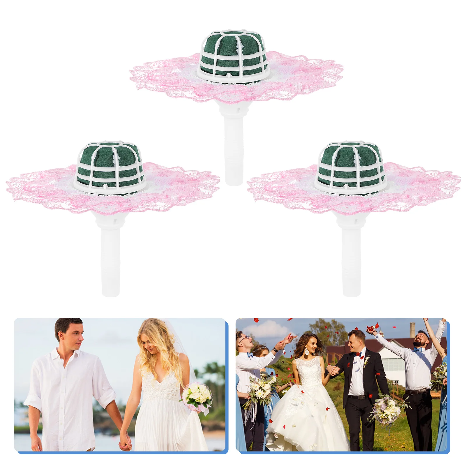 3 set Bridal Bouquet Holder With Lace Flower Base For Wedding Floral Arrangement Mud Support Party Decor Simulation Flower - Image 4