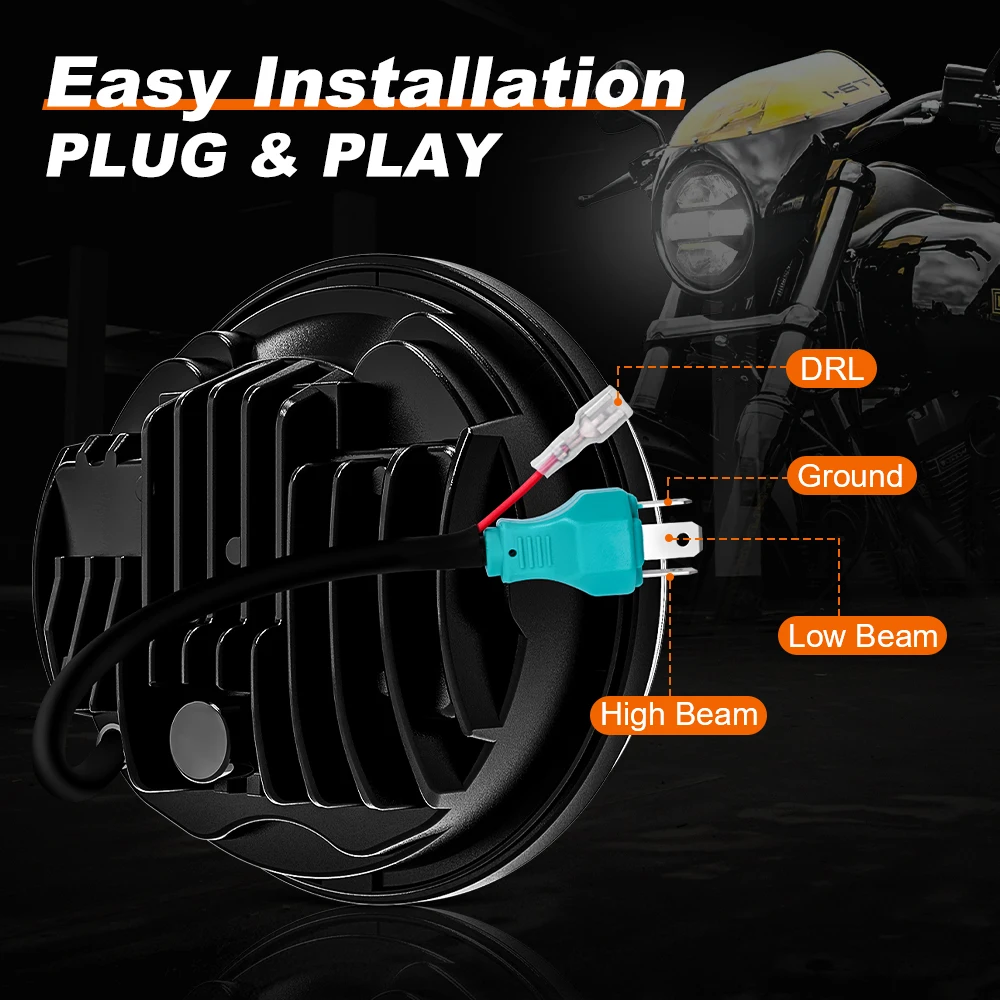 مصباح أمامي LED مستدير مقاس 5.75 بوصة للدراجة النارية Harley Honda Shadow VT 600 700 750 1100 VTX 1300 أبيض Drl Hi/Low 5-3/4" كشافات أمامية