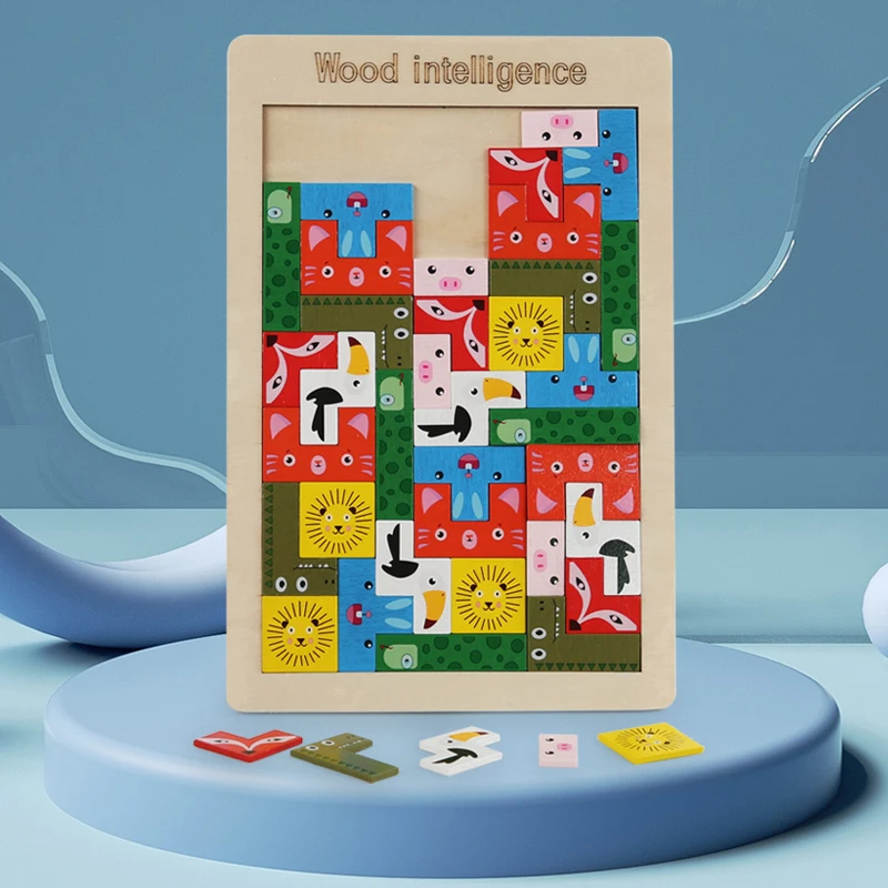 1PC Wooden Block Puzzle Versatile Animal Intelligence Block Puzzle Game Traffic 3D Puzzle Board Children\'s Education Puzzle Toys