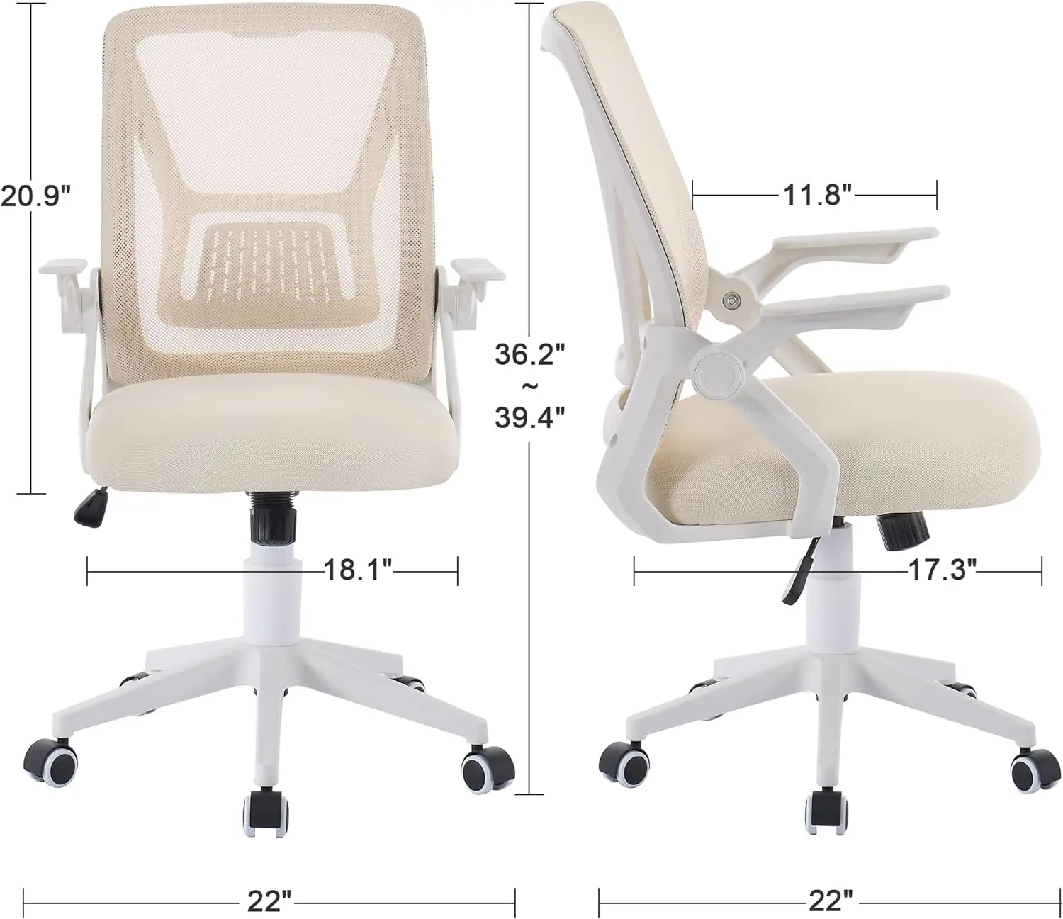 Mid-back Swivel Ergonomic Office Chair with Adjustable Arms Mesh Lumbar Support for Computer Task Work, Beige