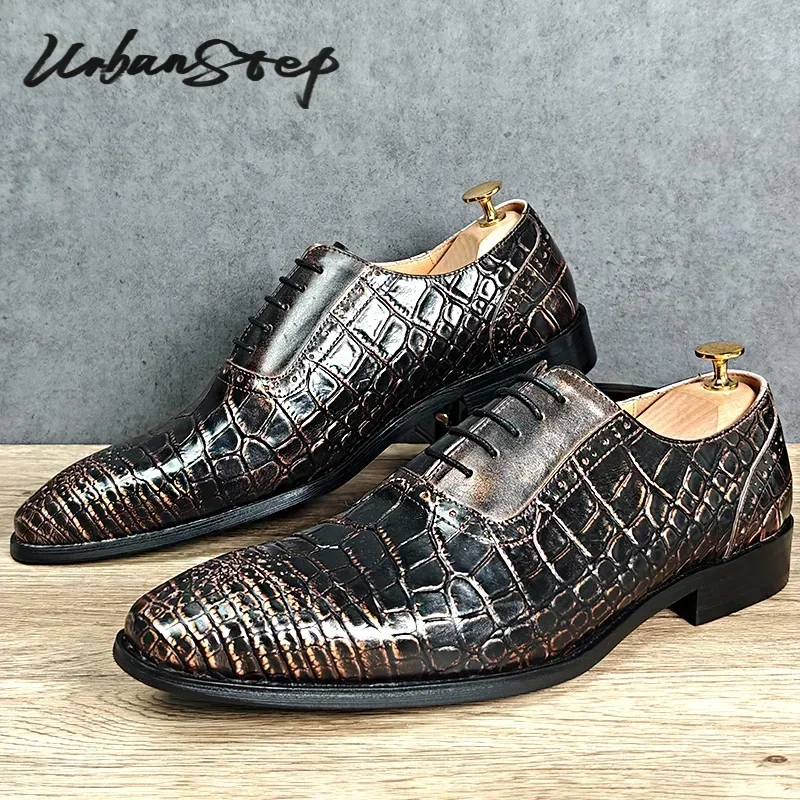 

Vintage Men's Leather Shoes Luxury Genuine Leather Black Gold Lace Up Men Dress Shoes Wedding Office Casual Oxfords Man