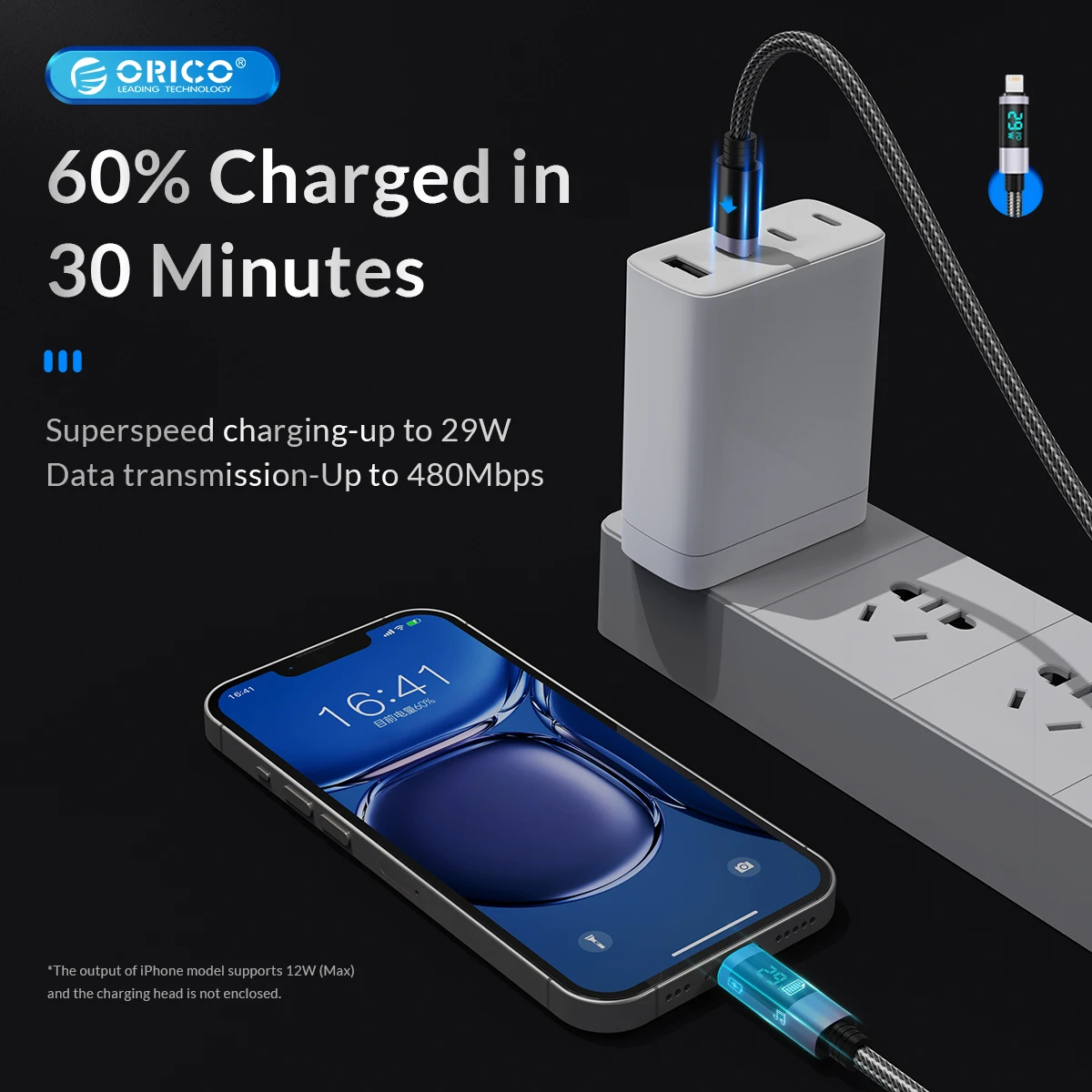 ORICO USB C Cable for MacBook LED Display USB C Fast Charging for iPhone Charger Type C Cable for iPhone 13 14 Pro Max