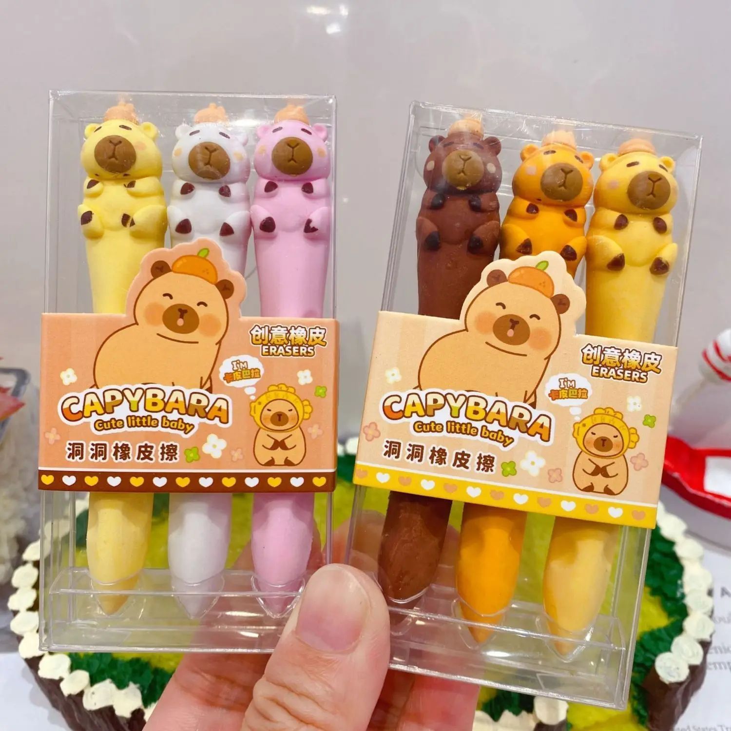 2 Boxes(6pack) Cartoon Capybara Shape Hole Eraser Set Durable Sketch Eraser Clean Traceless for School Stationery Supplies