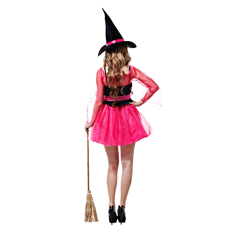 Halloween Witch Vampire Clothing with Hat Costumes for Women Adult Scary Carnival Party Dress Up Performance Drama Bring A Broom