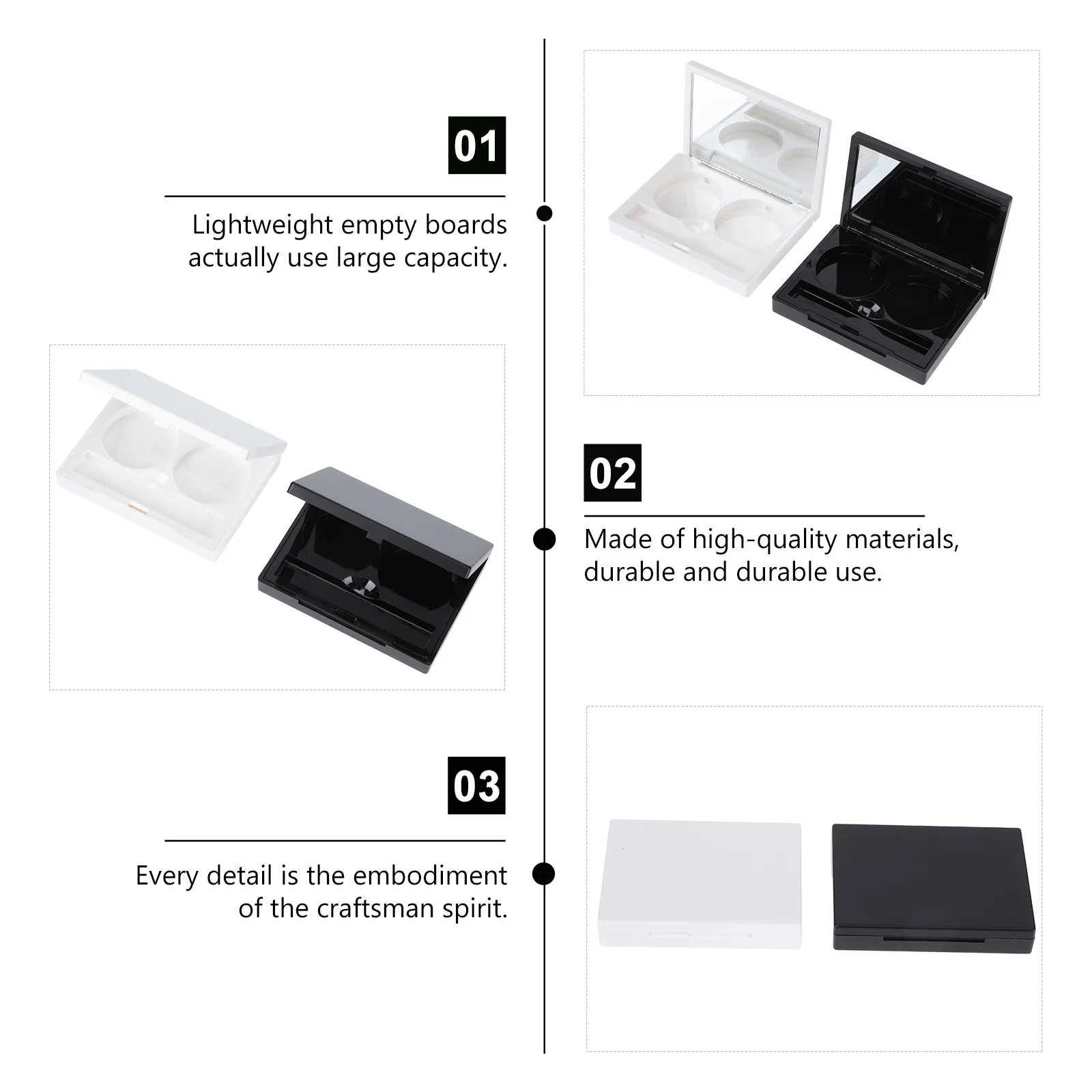 8 個のアイシャドウケース長方形ダムブラック 2 ラウンドコンパクトメイクアップオーガナイザー空のメイクアップ収納容器アイシャドウケース