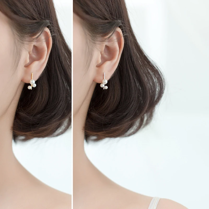 Modian Classic 925 Sterling Silver Temperament Ear Pin for Women Fashion Elegant Pearl Geometric Stud Earring Fine Jewelry