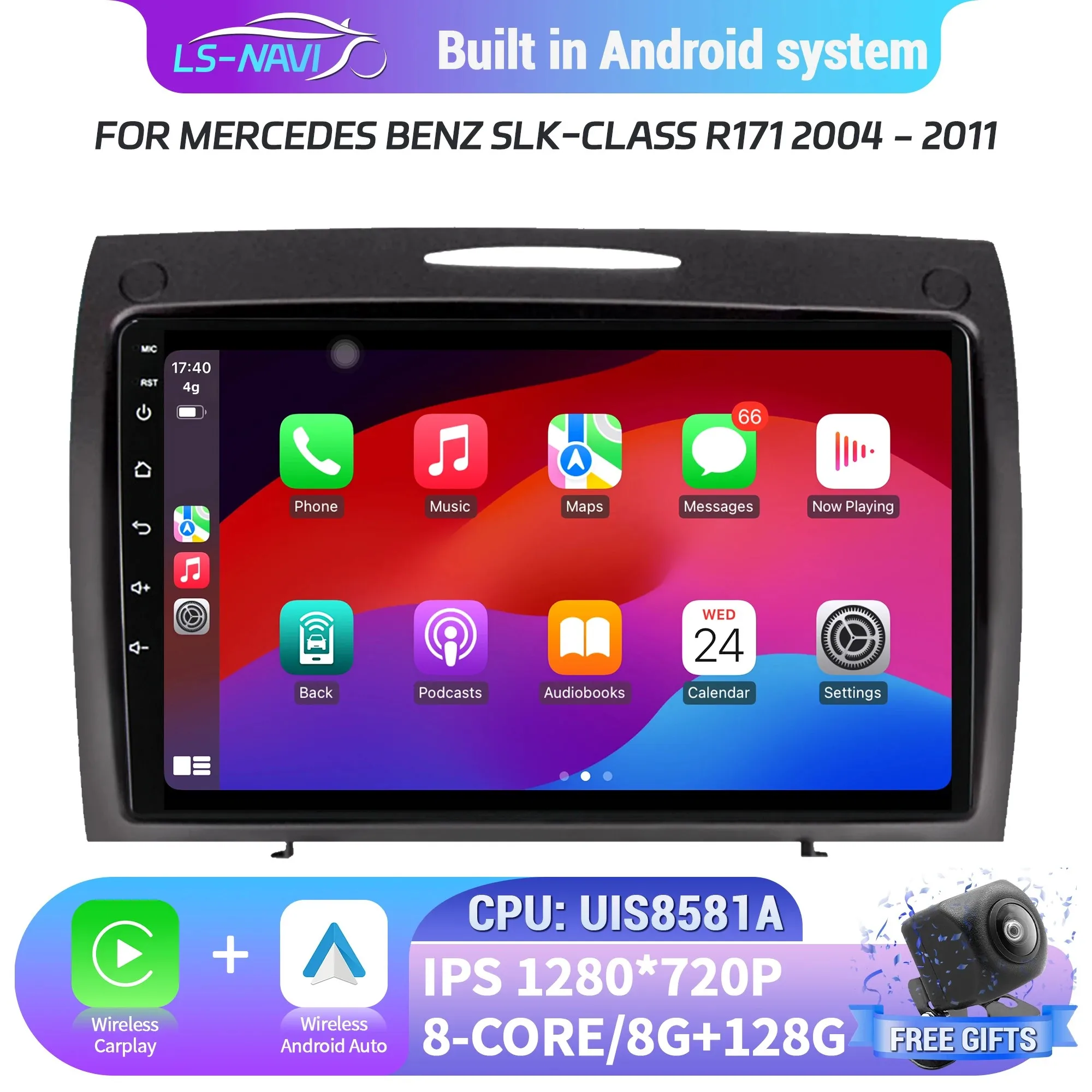 

Автомобильное радио Android для Mercedes Benz SLK-Class R171 2004-2011, мультимедийное GPS, Bluetooth, беспроводная навигация Carplay, сенсорный экран