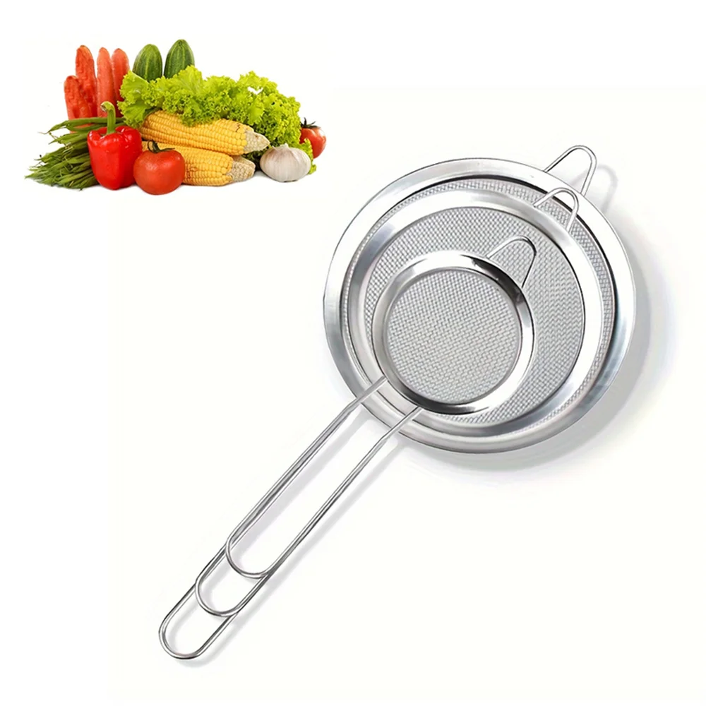 3pcs/set Stainless Steel Fine Mesh Strainers Multipurpose Flour Sifter For Baking With Handle Flour Sieve Sifter Baking Tools