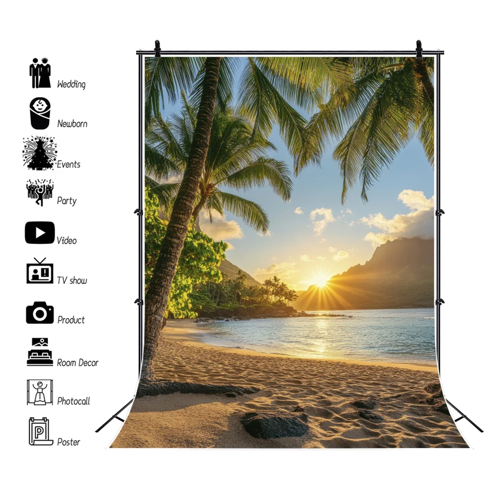 Summer Tropical Hawaii Palm Tree Beach Photography Backdrops Wedding Bride Shower Blue Sea Sky Sunshine Luau Party Background