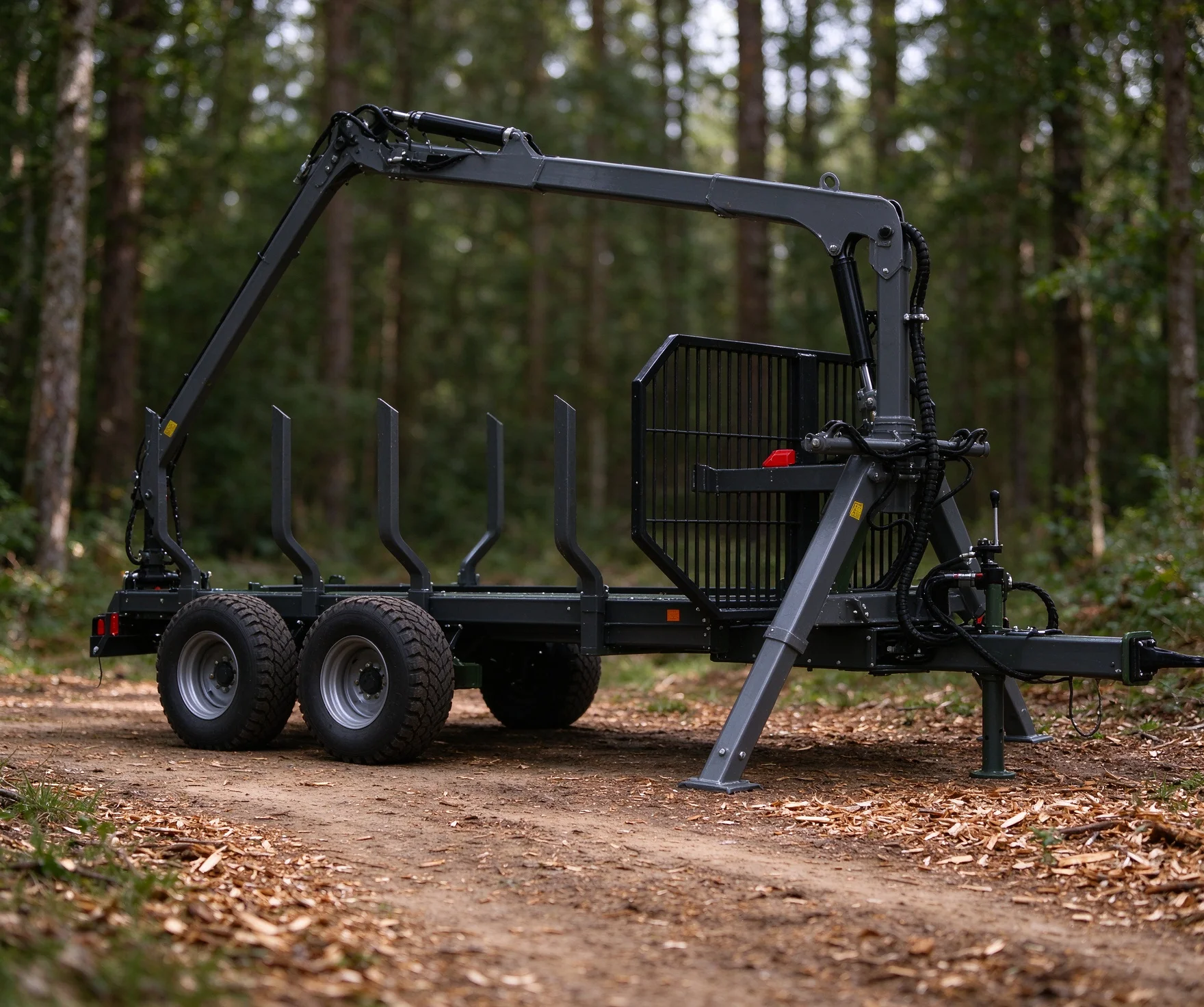 All Terrain Timber Log Trailer with Self Loading Hydraulic Grapple, Power Unit for Private Forest Logging Business