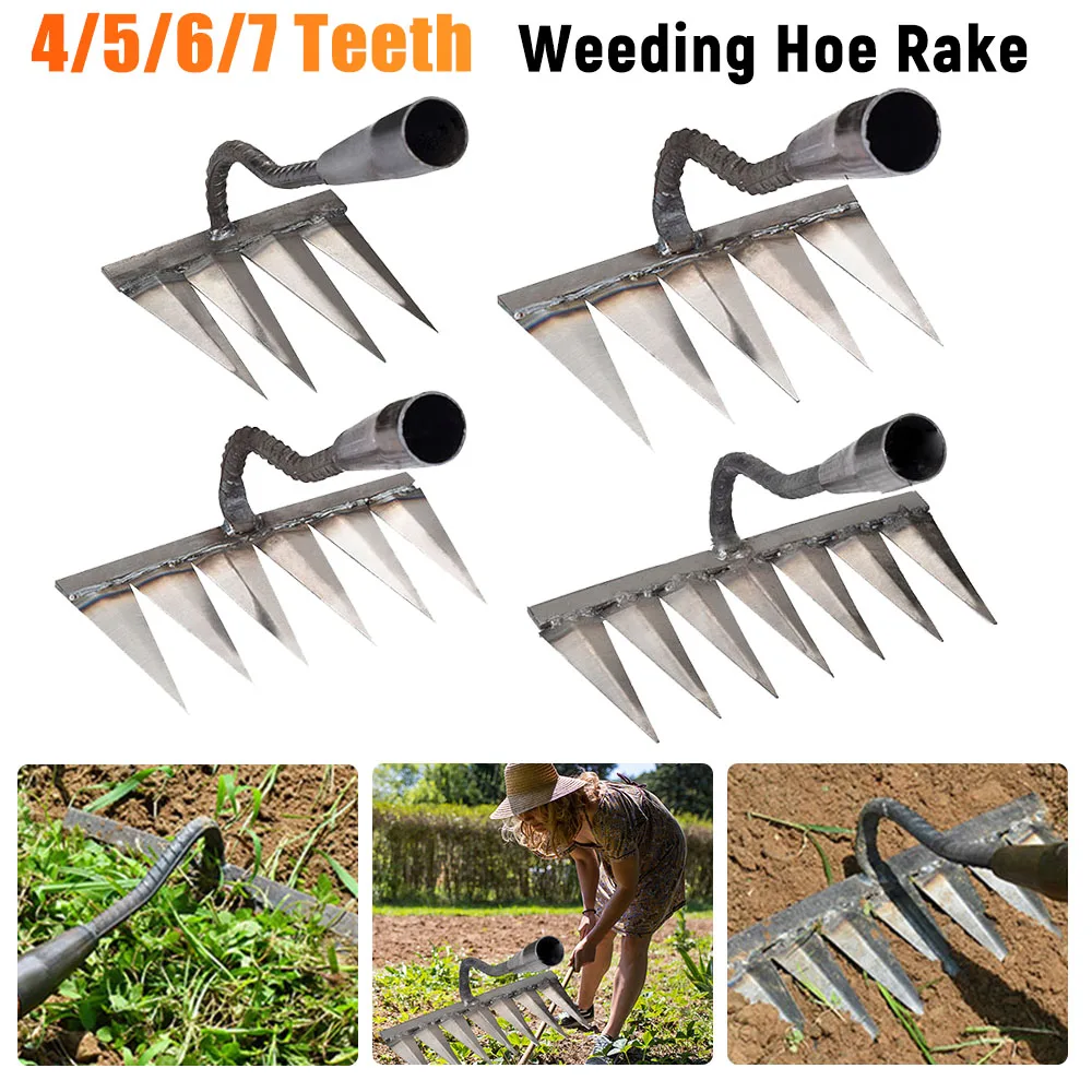 

Carbon Steel Weeding Hoe Rake 5/7 Tooth Nail Harrow Hand Rake for Loosening Soil Hand Weeder Agricultural Gardening Tools