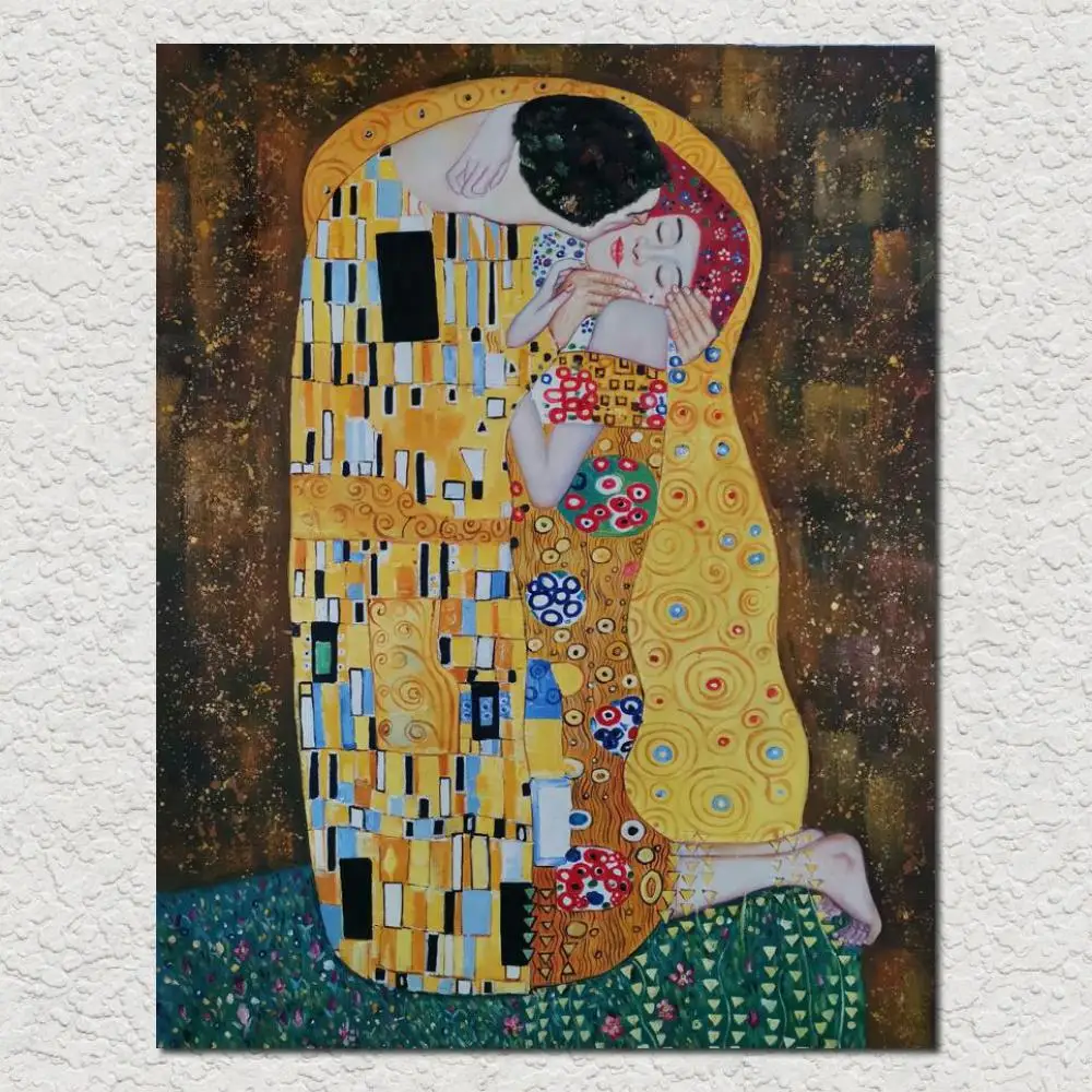 

Canvas Art Klimt Painting Lady in Gold The Kiss Oil Replicas Portrait Artwork Handmade Bedroom Wall Decor High Quality