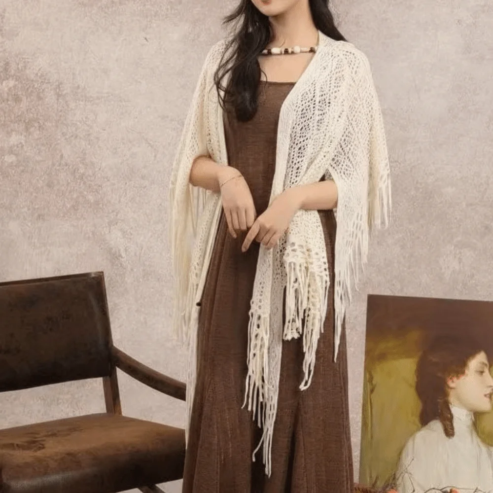 

Vintage Solid Color Women's Shawls Handmade Floral Tassel Scarf Embroidery Cheongsam Accessories Fringes Wraps Girl