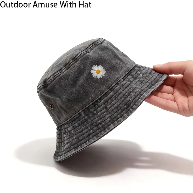Fresh And Versatile Fisherman'S Hat, Decorated with Small Daisies, Perfect for Daily Outings