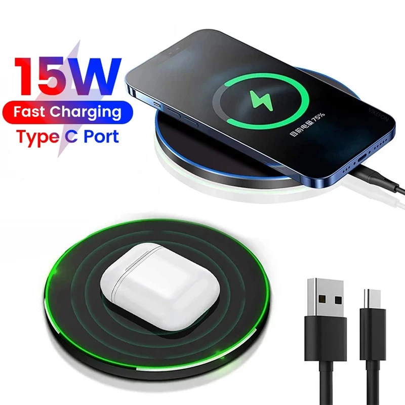 15W Qi Wireless Charger Pad For iPhone 13 Pro 8 plus Airpods Induction Fast Wireless Charging Station For Samsung Xiaomi Huawei 