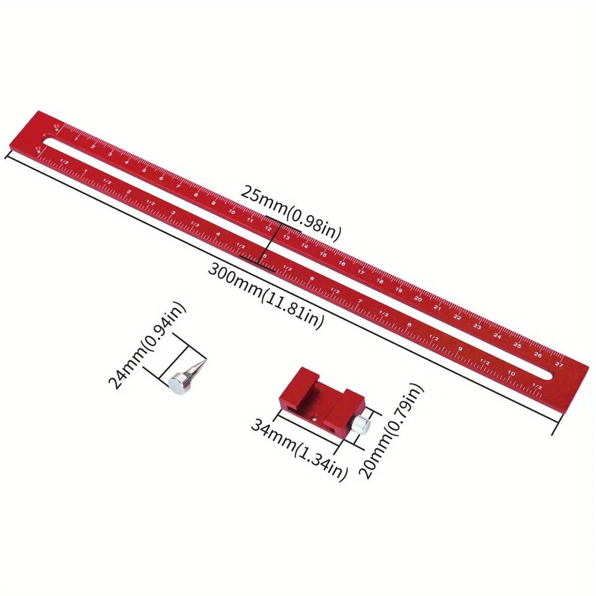 300mm Woodworking Pocket,Ruler T-Type Scribe Square Layout Tool W/ Circular Drawing Positioning Needle Carpenter Drawing Compass