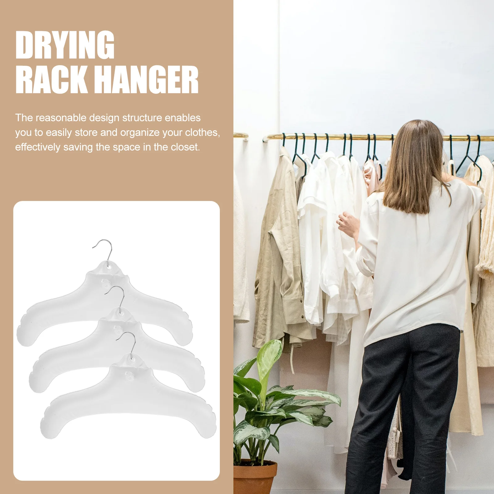 3 Pcs Coat Hanger Inflatable Shirt Hangers Clothes Rack Plastic Pendant Drying for Closet White Travel Organizer