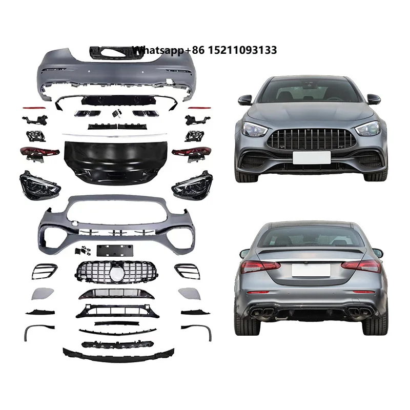 W213 2016-2020 Car Modification Upgrade 2023 AMG Body Kit Front Rear Bumper Lip Tailgate Headlight Grille for -Class