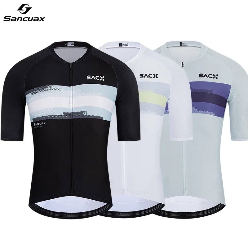 SANUCAX 2026 Sommer Kurzarm-Radtrikot für Herren Hochelastisches Ciclismo-Trikot Atmungsaktive Fahrradbekleidung mit 3 Taschen