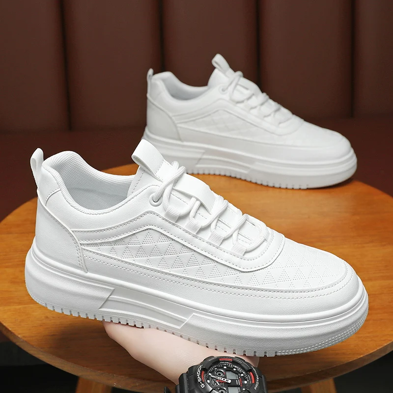 Men Shoes Leather Casual Shoes Classics Slip on for Work Bussiness Office Driving Sneaker Ventilate  Versatile Little White