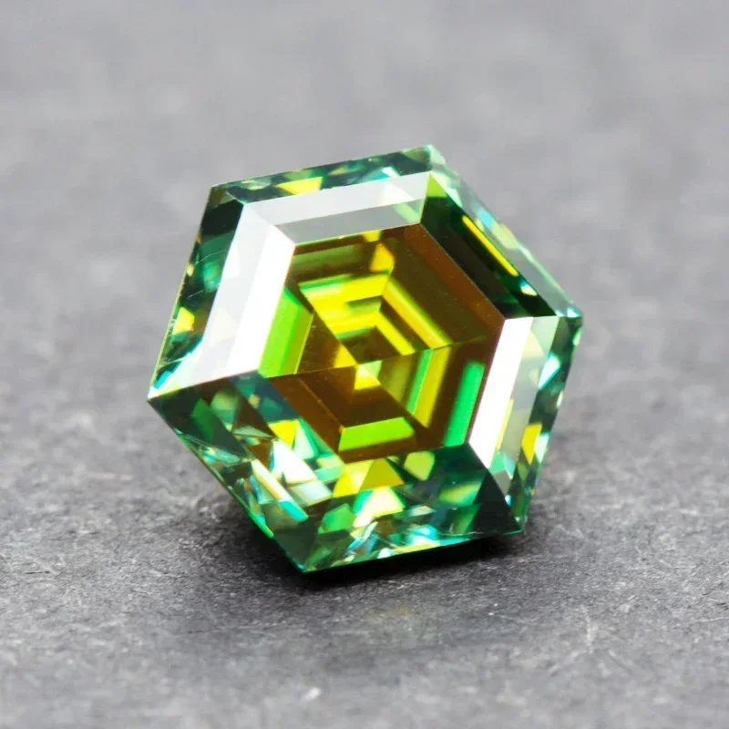 Moissanite Stone Natural Yellow Green Color Hexagon Cut DIY Advanced Charms Jewel Rings Earrings Making With Certificate