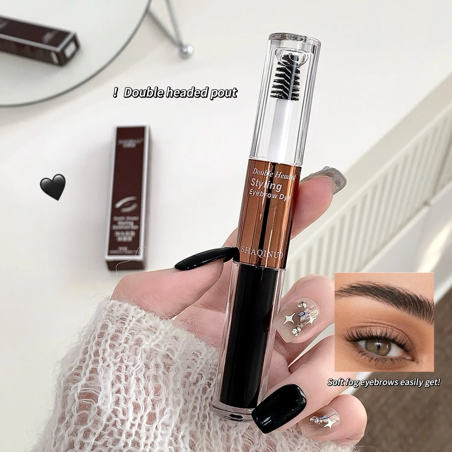 SHAQINUO4 สี dual-head styling ครีมย้อมสีคิ้วถือแต่งหน้าการปรับเปลี่ยนธรรมชาติสามมิติครีมเขียนคิ้วป่า