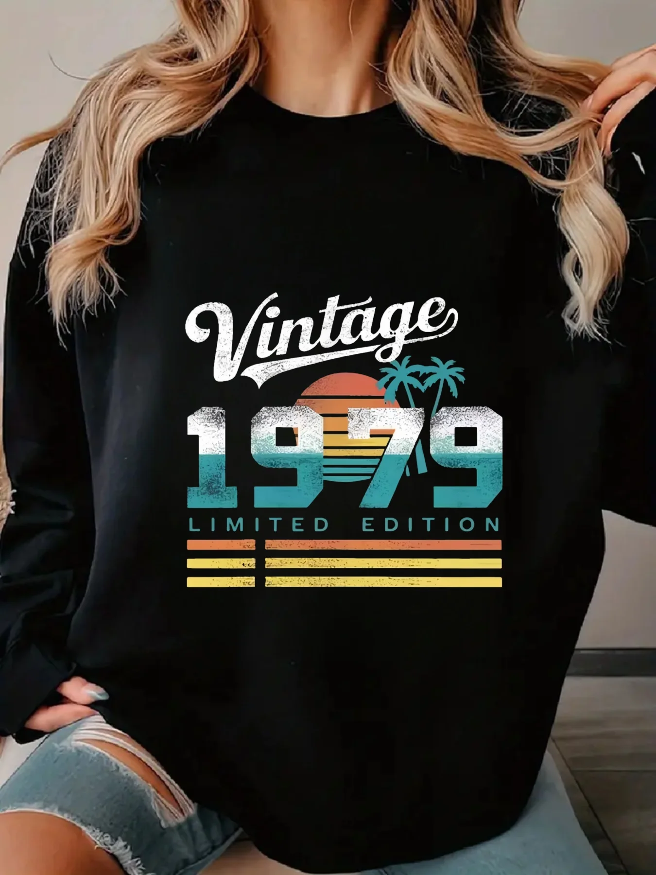 Motif rétro en édition limitée 1979, haut tendance pour femme, simulation de festival/degré
