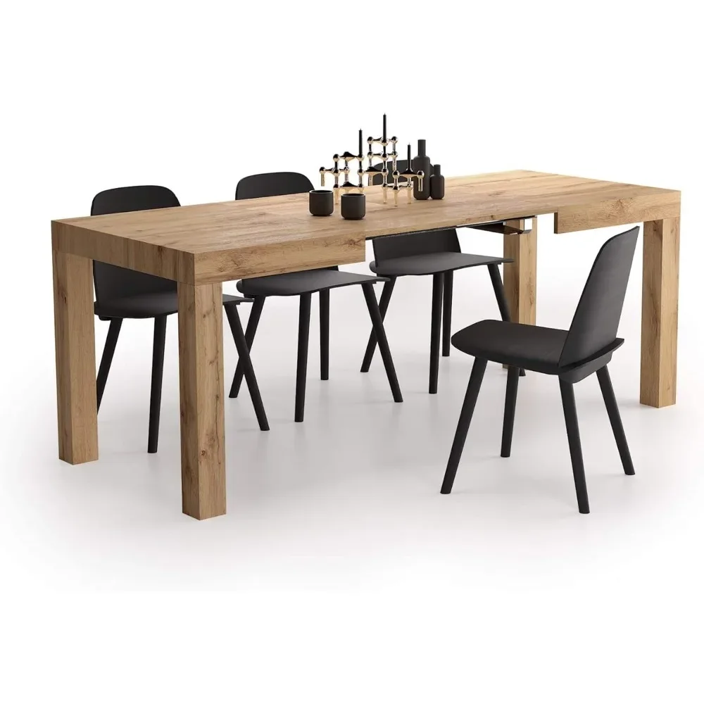 Uitschuifbare tafel, 47,2(77,6) x31,5 inch, rustiek eiken, voor 6-8 personen, uitbreidbare eettafel voor keuken